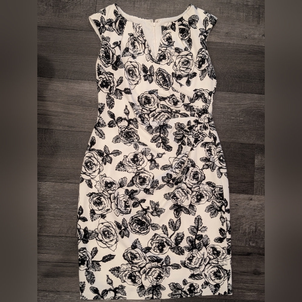 Adrianna Papell Black and White Floral Midi Dress